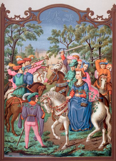 Leben im Schloss des 15. Jahrhunderts: Aufbruch zu einem Spaziergang, ca. 1880 von English School